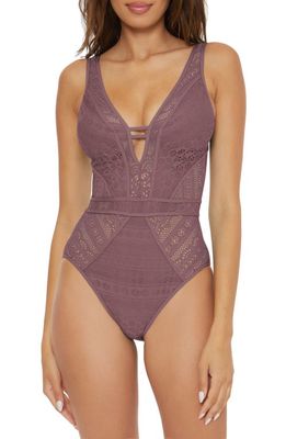 Becca Color Play Lace One-Piece Swimsuit in Fig