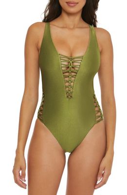 Becca Color Sheen Ladder One-Piece Swimsuit in Agave