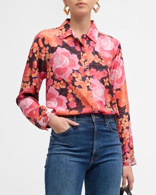 Becca Floral-Print Button-Down Silk Shirt