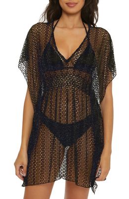 Becca Golden Metallic Sheer Lace Cover-Up Tunic in Black