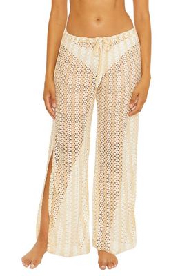 Becca Golden Side Slit Cover-Up Pants in White/Gold