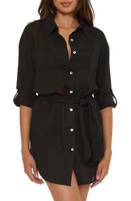 Becca Long Sleeve Cotton Gauze Cover-Up Shirtdress in Black