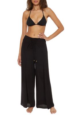 Becca Ponza Lace-Up Wide Leg Cover-Up Pants in Black