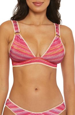 Becca Rainbow Sunset Metallic Stripe Bikini Top in Pink Multi