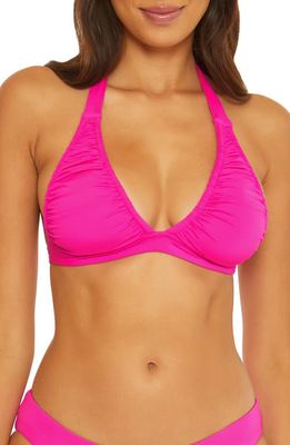 Becca Santorini Halter Neck Bikini Top in Pink Flambe