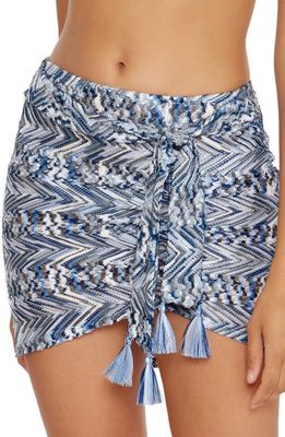 Becca Sea Level Side Tie Knit Cover-Up Sarong Skirt in Deep Water/Coastline