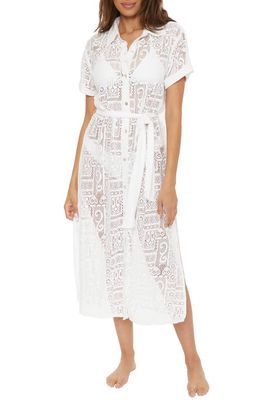 Becca Sheer Lace Cover-Up Shirtdress in White