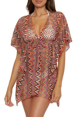 Becca Sundown Tie Front Cover-Up Tunic in Carrot/Vivid Pink