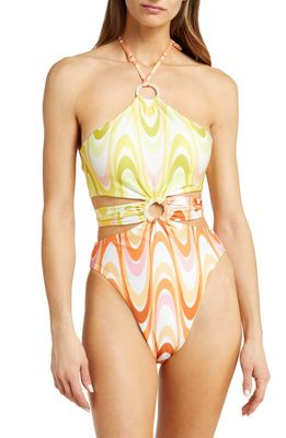 Becca Whirlpool Cutout One-Piece Swimsuit in Orange Multi