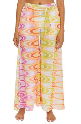 Becca Whirlpool Wide Leg Woven Cover-Up Pants in Pink Multi