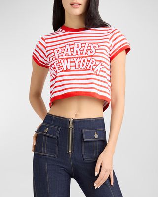 Becka Embroidered Striped Performance Knit Crop T-Shirt