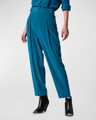 Beckett Pleated Cropped Silk Trousers