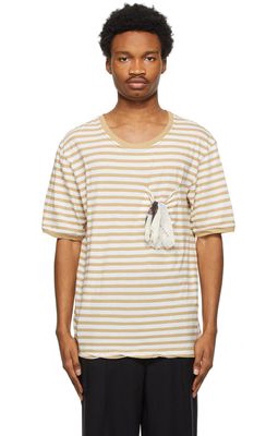BED J.W. FORD Beige & Off-White Striped Pocket T-Shirt