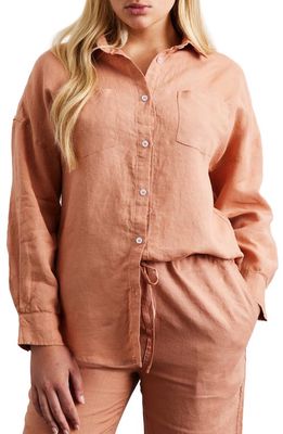 Bed Threads Long Sleeve Linen Button-Up Shirt in Hazelnut