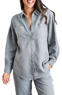 Bed Threads Long Sleeve Linen Button-Up Shirt in Mineral