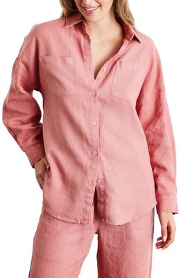 Bed Threads Long Sleeve Linen Button-Up Shirt in Pink