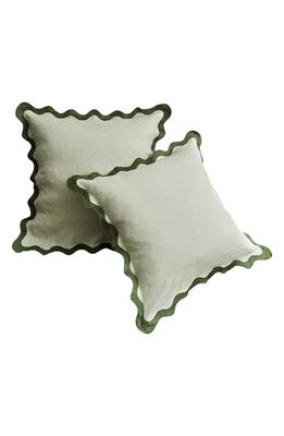 Bed Threads Set of 2 Scalloped Linen Euro Pillowcases in Green Tones