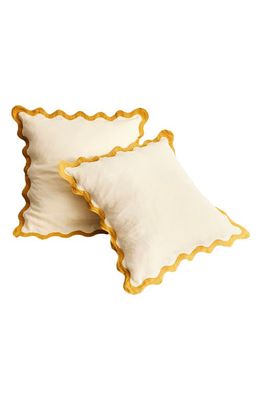 Bed Threads Set of 2 Scalloped Linen Euro Pillowcases in Yellow Tones