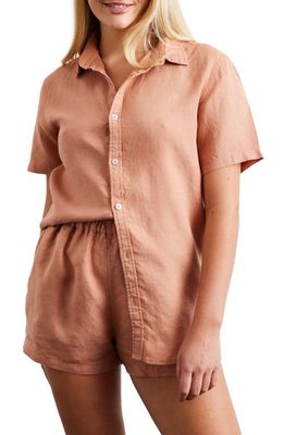 Bed Threads Short Sleeve Linen Button-Up Shirt in Hazelnut