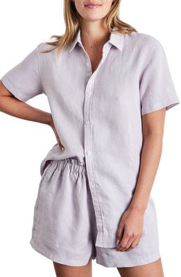 Bed Threads Short Sleeve Linen Button-Up Shirt in Lilac