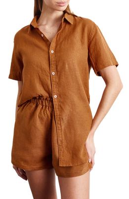 Bed Threads Short Sleeve Linen Button-Up Shirt in Rust