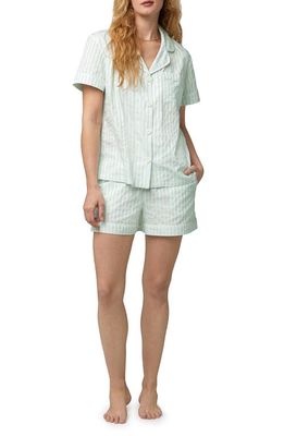 BedHead Pajamas 3D Stripe Organic Cotton Sateen Short Pajamas in Mint 3D Stripe 