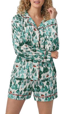 BedHead Pajamas Holiday Print Cotton Flannel Short Pajamas in Winter Forest