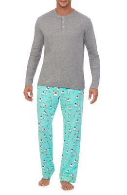 BedHead Pajamas Holiday Print Organic Cotton Henley Pajamas in Happy Llamakkah