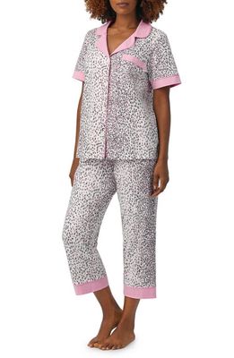 BedHead Pajamas Print Stretch Organic Cotton Jersey Crop Pajamas in Spa Kitten