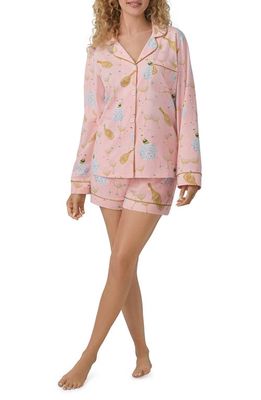 BedHead Pajamas Print Stretch Organic Cotton Jersey Short Pajamas in Champagne Disco