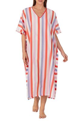 BedHead Pajamas Stripe Cotton & Silk Caftan in Surfside Stripe Coral