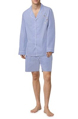 BedHead Pajamas Surf Embroidered Solid Long Sleeve Organic Cotton Short Pajamas in Chambray