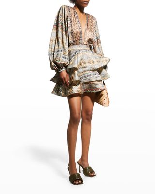 Bedouin Paisley-Print Tiered Mini Dress