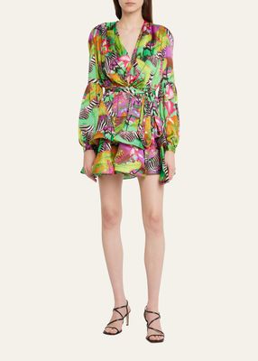 Bedouin Tiered Abstract-Print Mini Dress