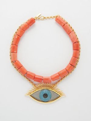 Begüm Khan - Eye Layered 24kt Gold-plated Necklace - Womens - Coral Turquoise