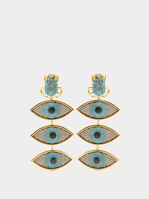 Begüm Khan - Scarab Nazar 24kt Gold-plated Clip Earrings - Womens - Coral Turquoise