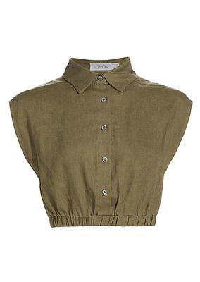 Belen Linen Button-Front Crop Top