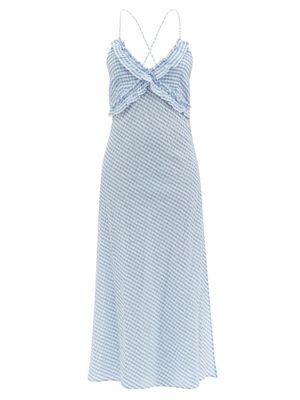 Belize - Zahara Ruffle-trim Check Seersucker Dress - Womens - Blue