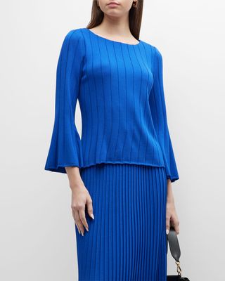 Bell-Sleeve Ribbed Scoop-Neck Tunic