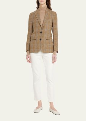 Bella Check Single-Breasted Linen Blazer Jacket