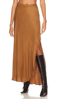 Bella Dahl Asymmetric Side Slip Bias Skirt in Cognac