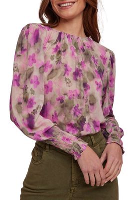 Bella Dahl Floral Print Smocked Cuff Blouse in Floral Camo Print