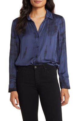 Bella Dahl Flowy Satin Button-Up Shirt in Blue Alligator Dye