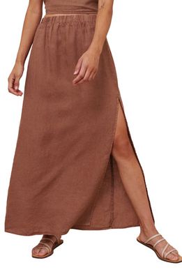 Bella Dahl High Waist Side Slit Linen Maxi Skirt in Terracotta Brown
