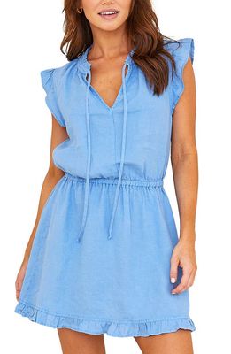 Bella Dahl Ruffle Sleeve Linen Dress in Cabana Blue