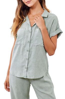 Bella Dahl Short Sleeve Button-Up Shirt in Soft Army