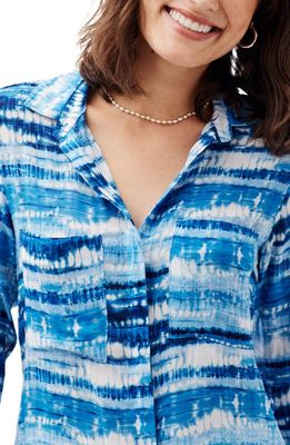 Bella Dahl Tie Dye Stripe Blouse in Blue Shibori Print