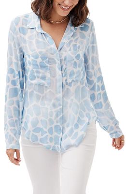 Bella Dahl Watercolor Long Sleeve Button-Up Shirt in Blue Stone Print