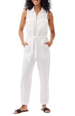 Bella Dahl Zip Front Belted Cotton Blend Jumpsuit in White