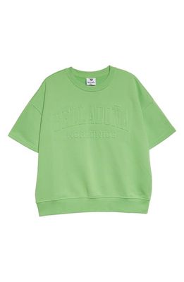 Bella Doña Embossed Logo Short Sleeve Cotton Blend Sweatshirt in Neon Green